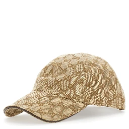 Beige hat with all-over GG motif in cotton for women