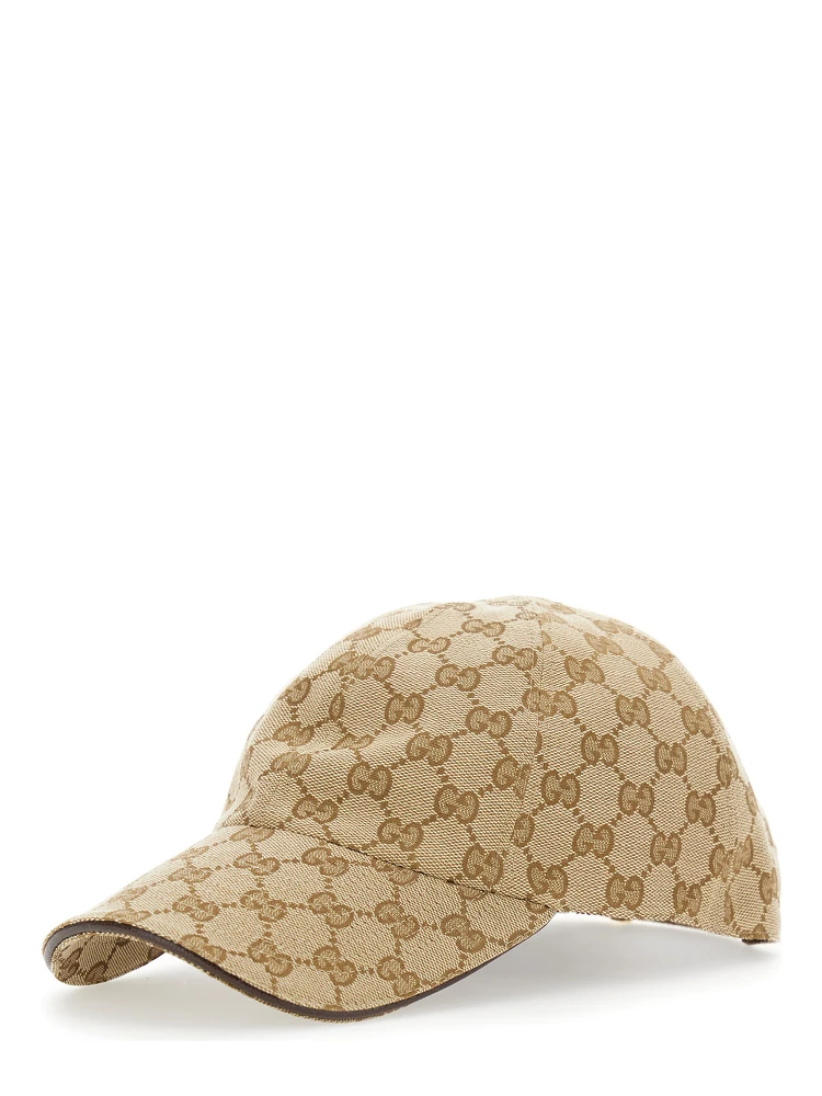Beige hat with all-over GG motif in cotton for women