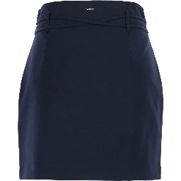 Blue Skirt with hidden zip closure on the side and bow on the front in stretch viscose blend women