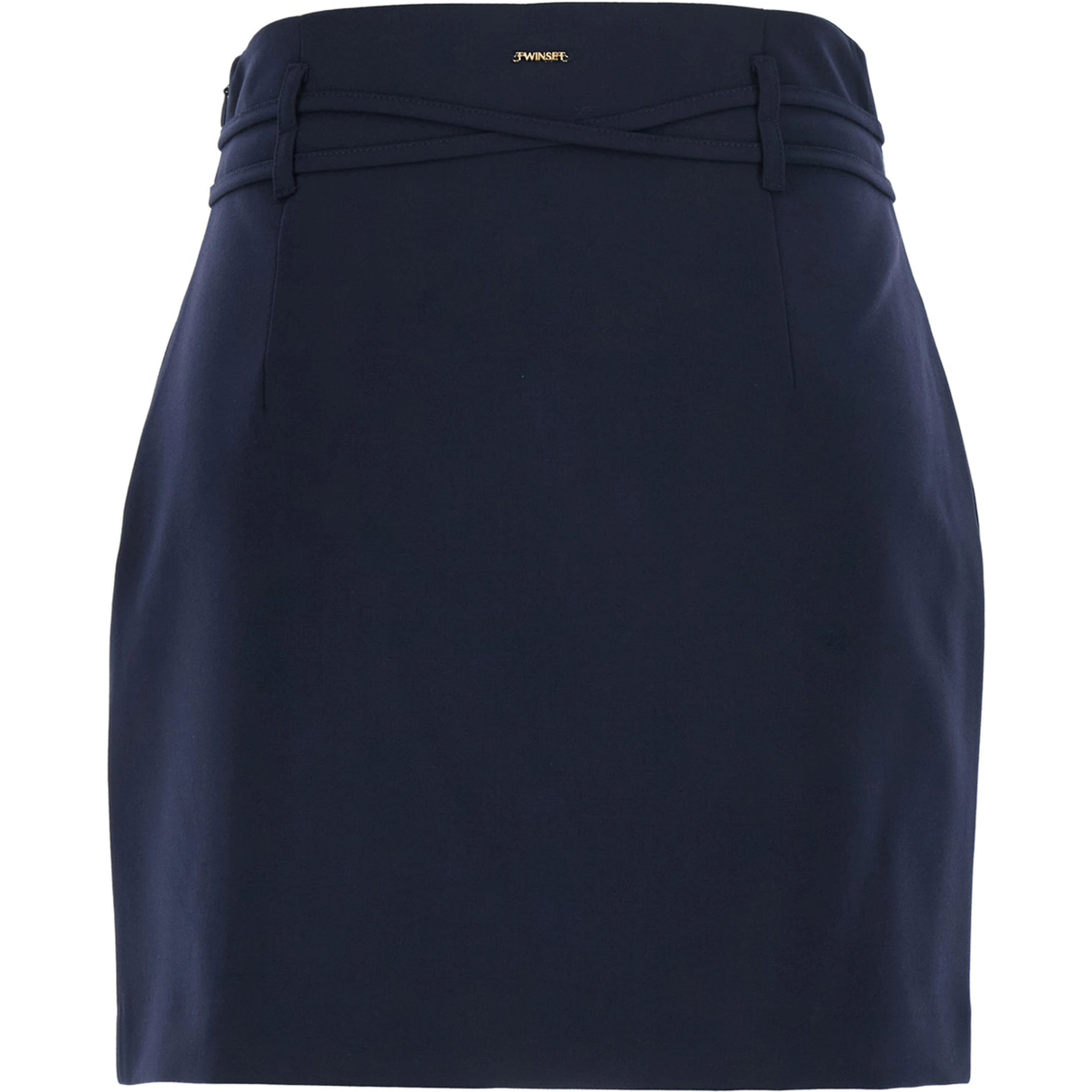 Blue Skirt with hidden zip closure on the side and bow on the front in stretch viscose blend women