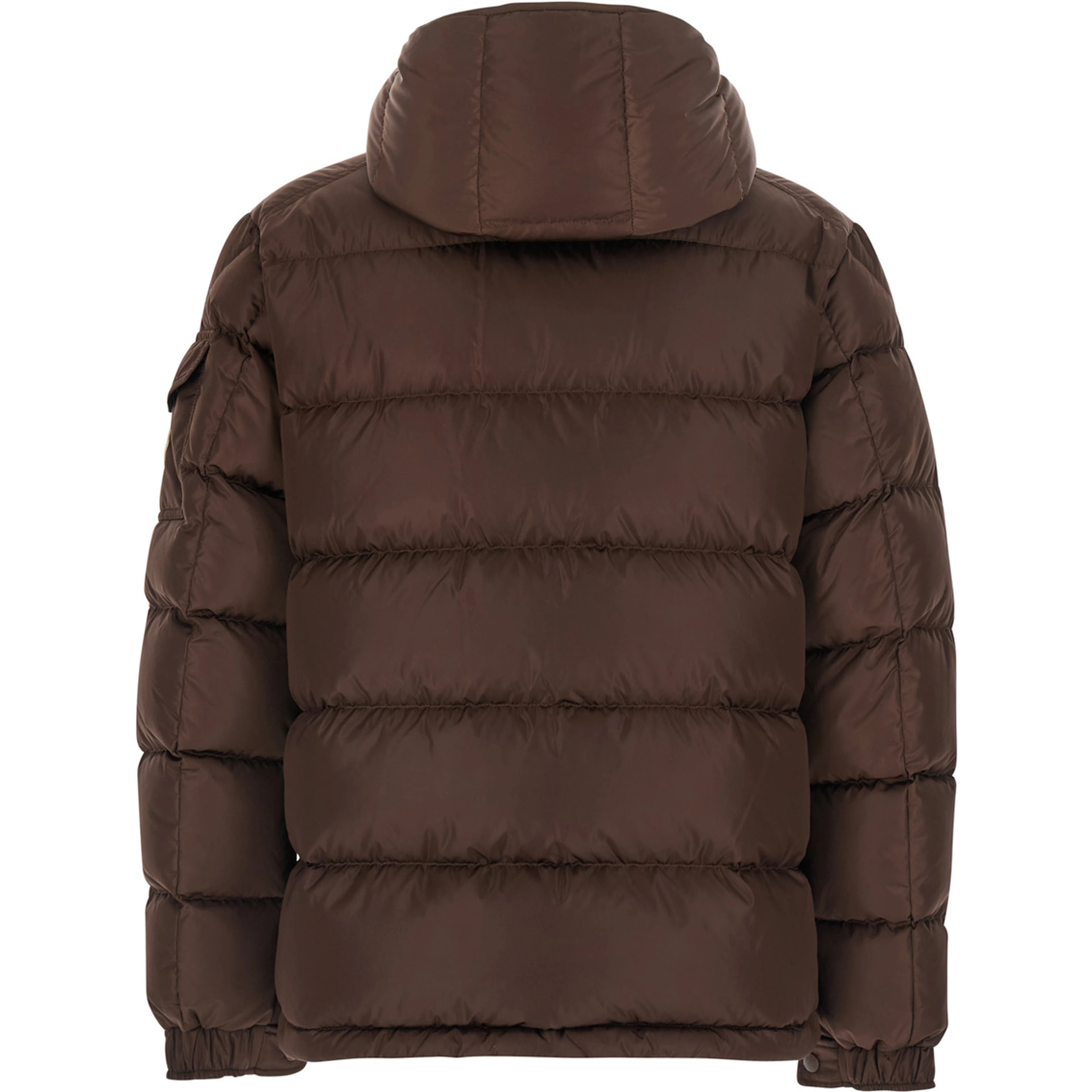 Brown Down jacket Maya with removable hood and logo patch on the sleeve in tech fabric for men