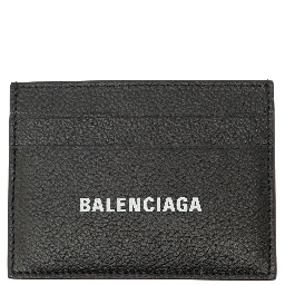 Cardholder with Contrasting Logo Lettering in Black Leather Men