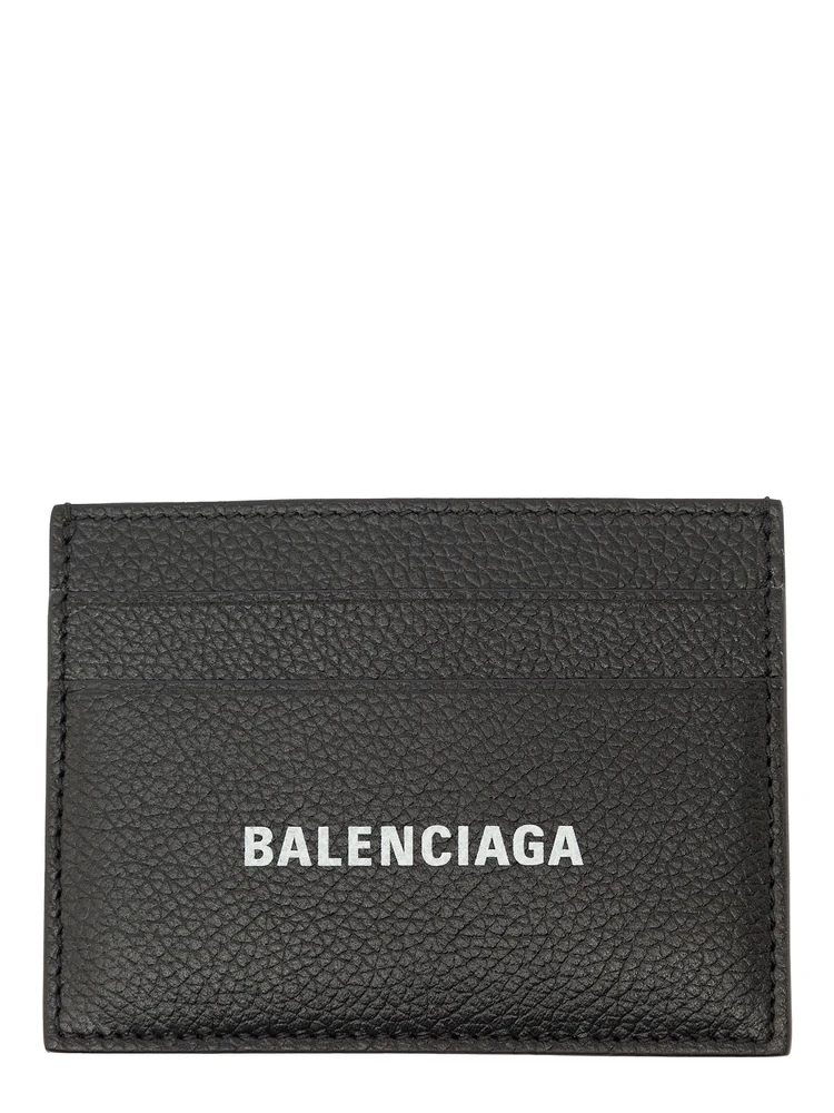Cardholder with Contrasting Logo Lettering in Black Leather Men