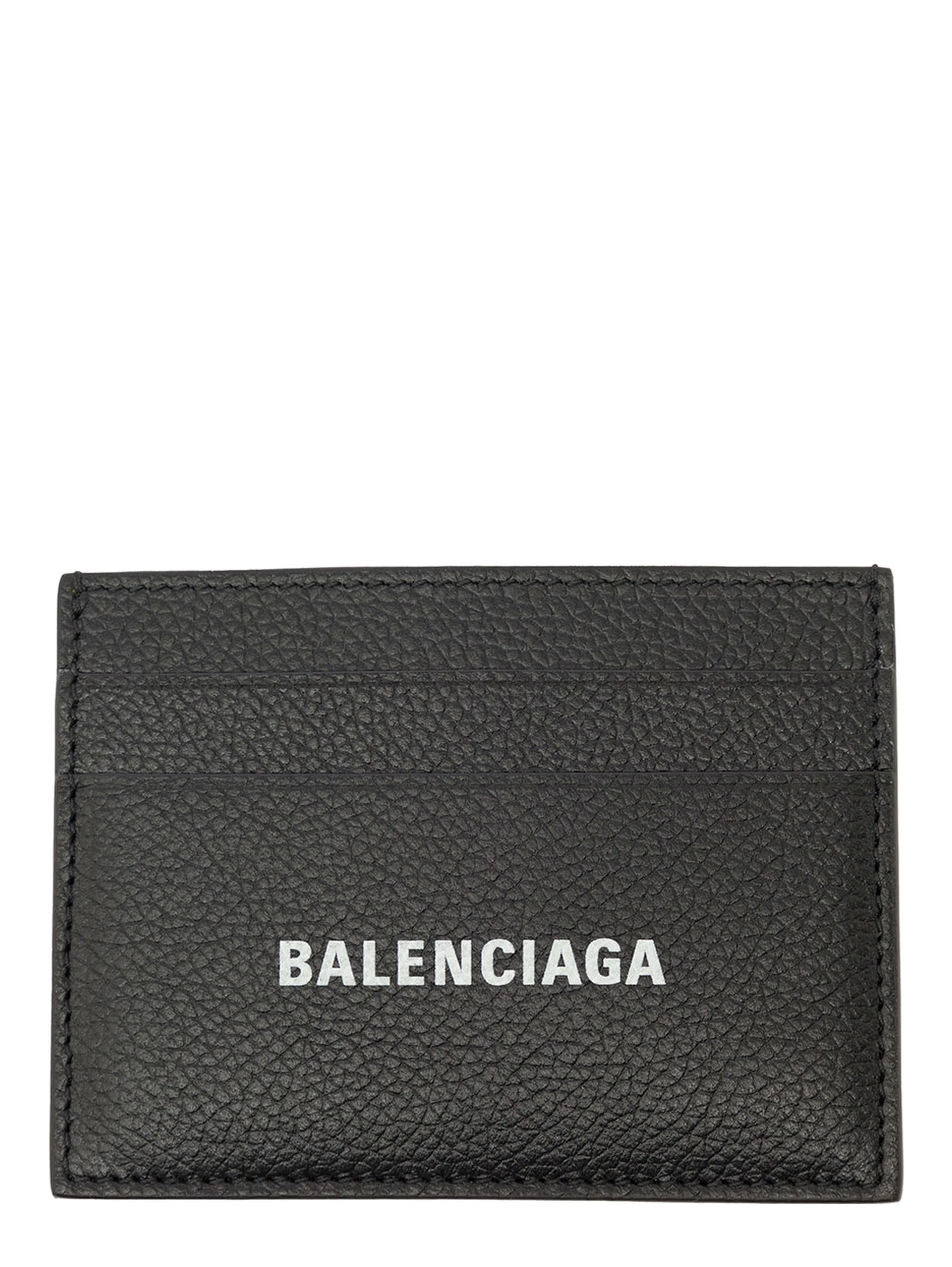 Cardholder with Contrasting Logo Lettering in Black Leather Men