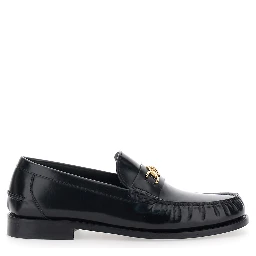 Loafers with Metallic Medusa Head Detail in Black Leather for Men