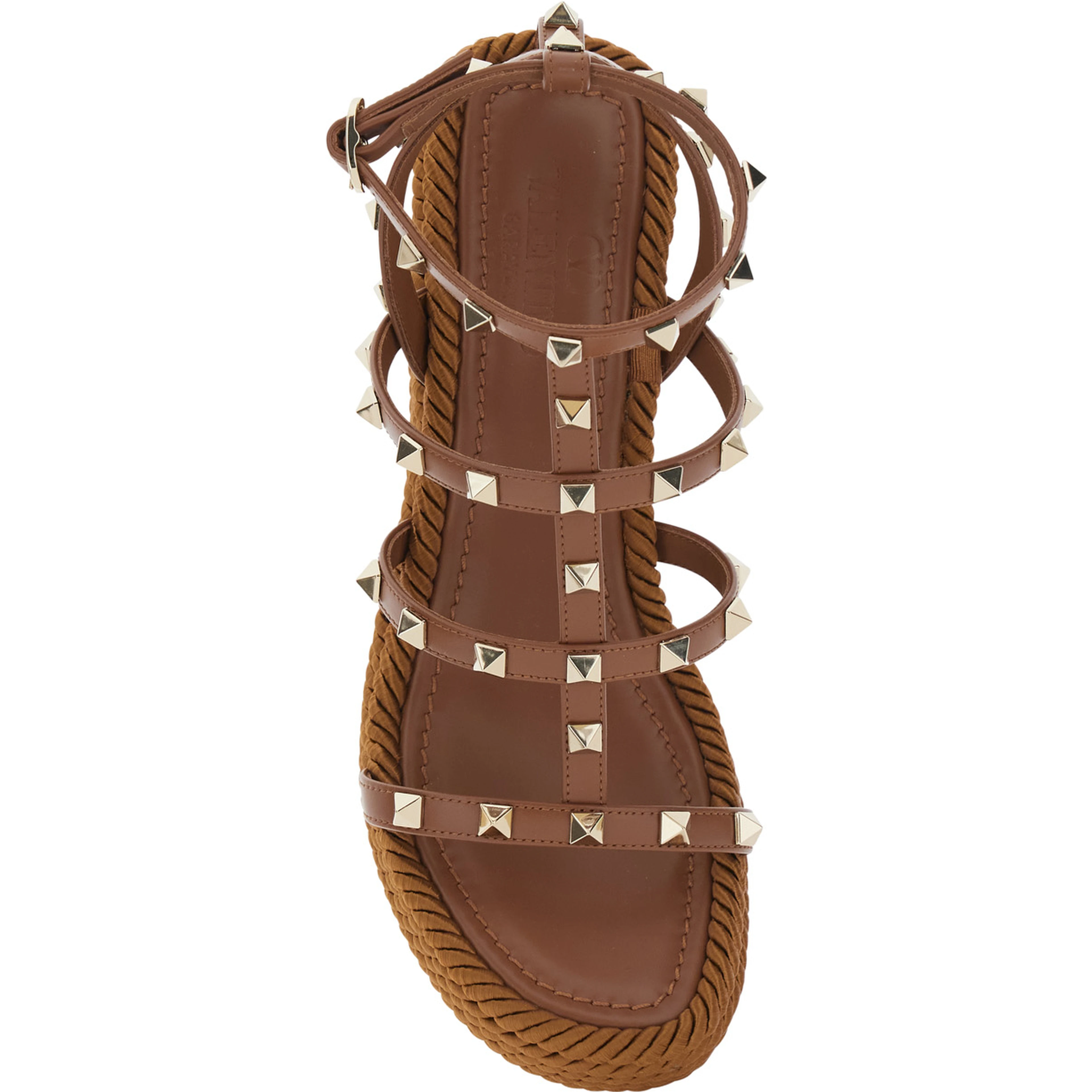 Brown wedges with Rockstud Decoration and Ankle Strap Closure in Leather for Women