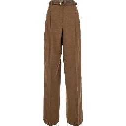 LAGO brown Trousers with waistband and front pleats in wool for women