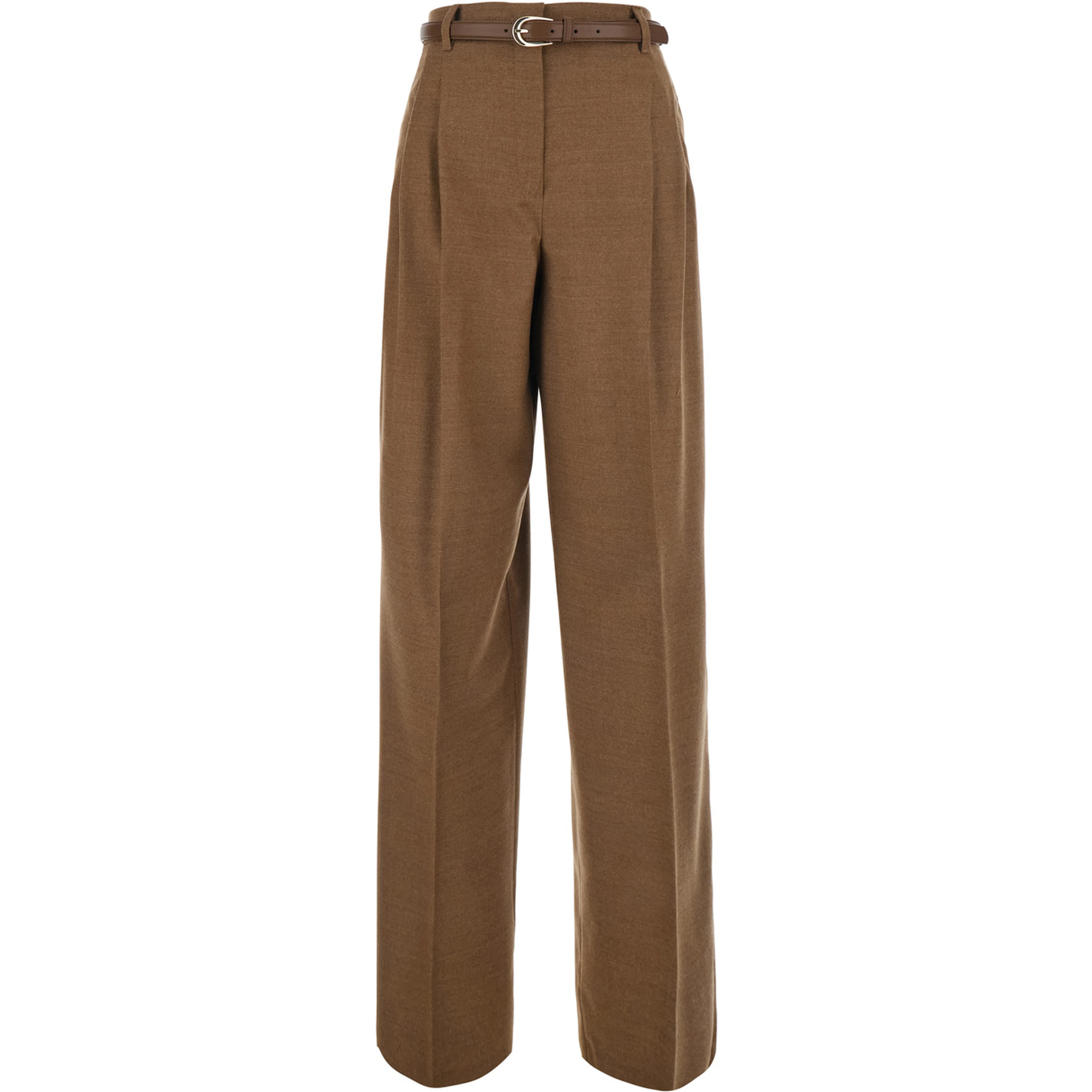 LAGO brown Trousers with waistband and front pleats in wool for women