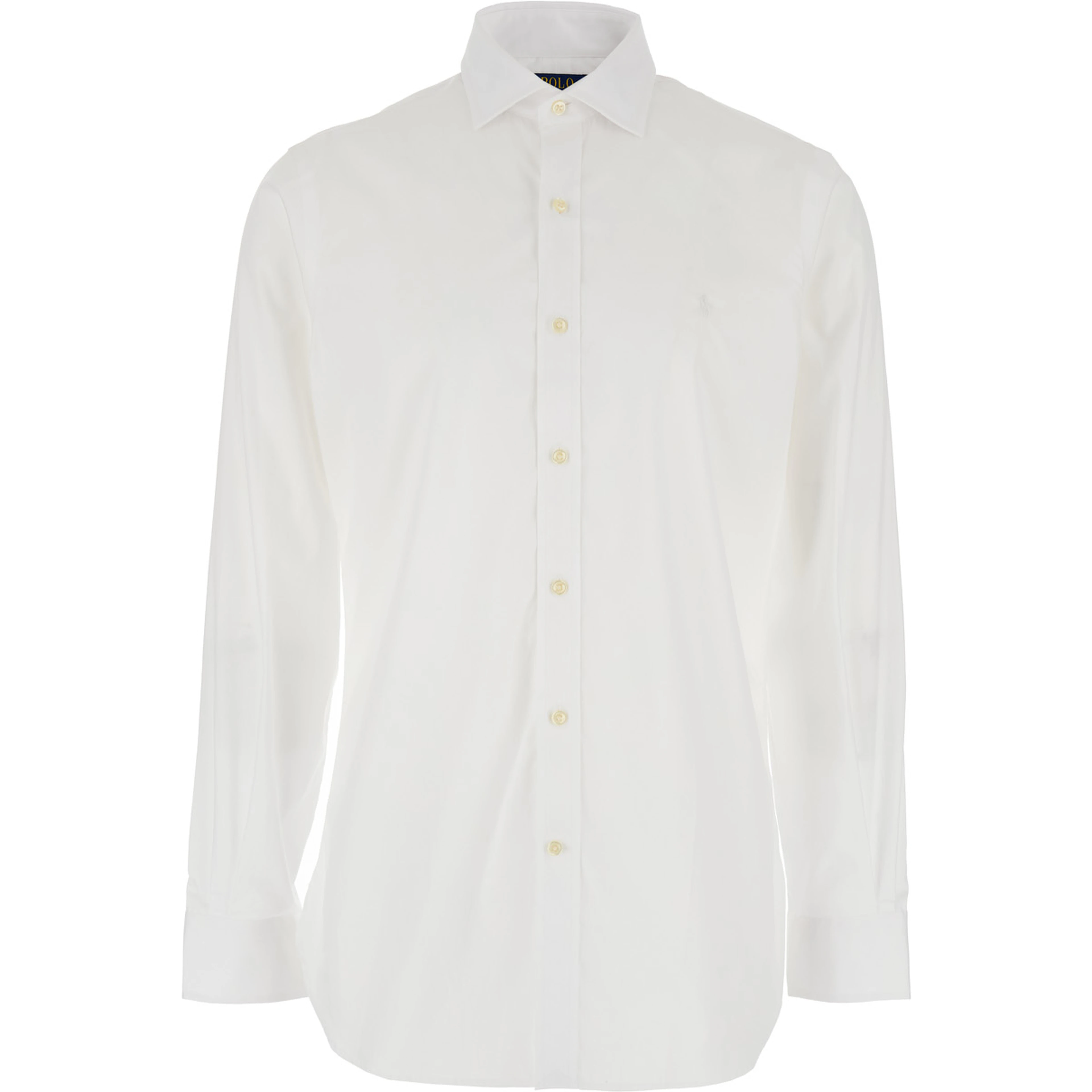 Shirt Slim Fit with Pointed Collar and Embroidery on the Front in White Cotton for Men