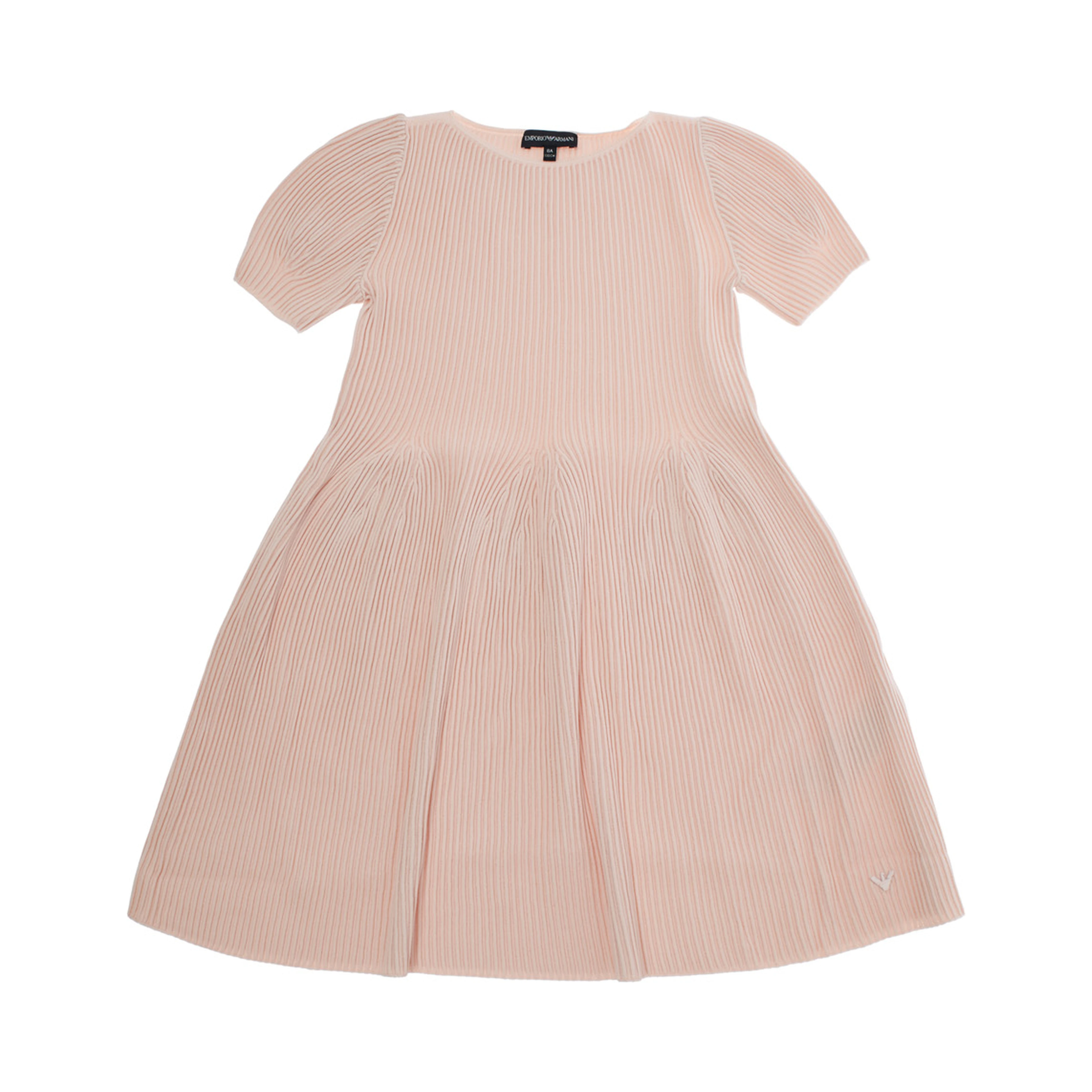Pink Round neck dress with short sleeves and ribbed knit in cotton girl