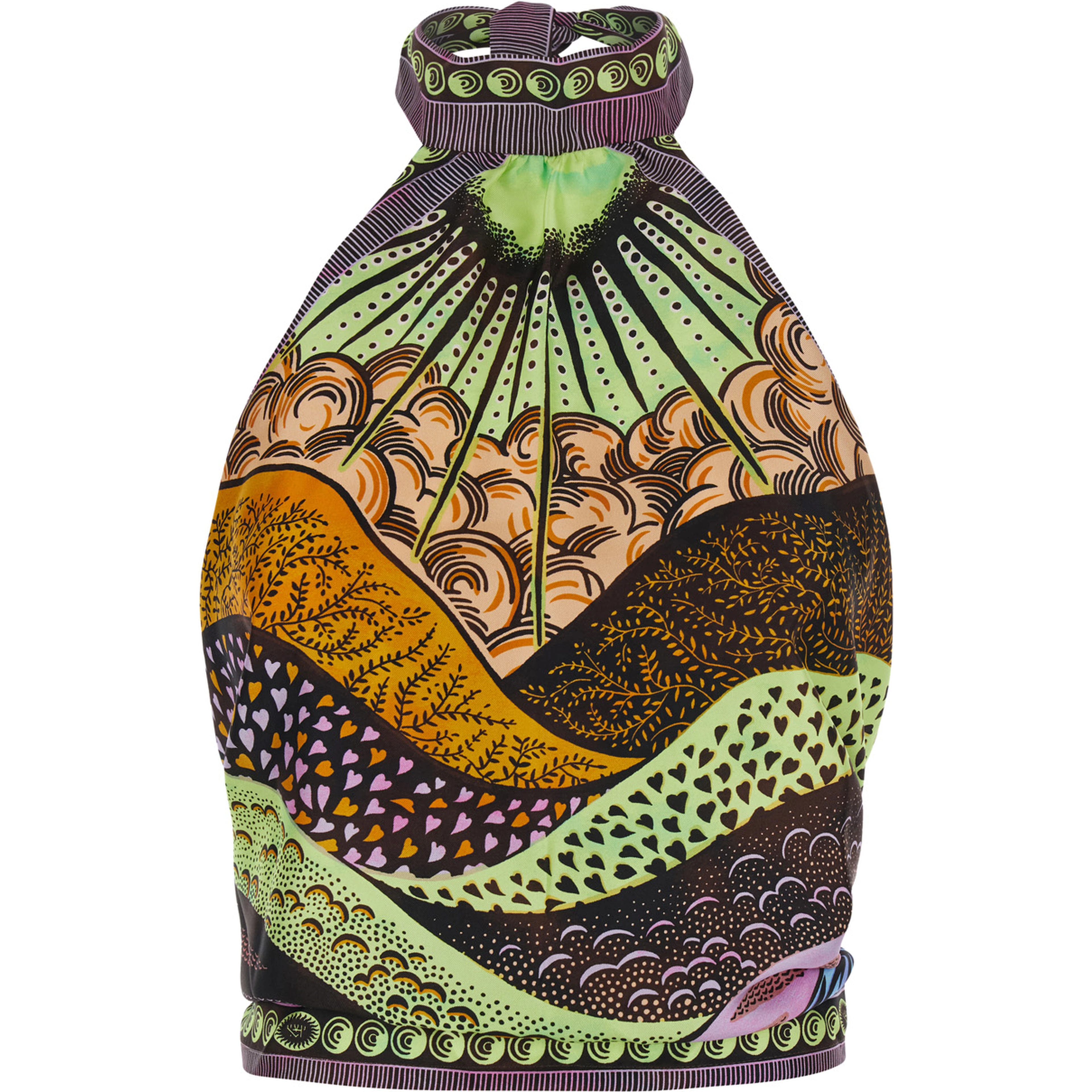 La Lune multicolor top with wrap collar and all-over print in silk for women