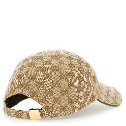 Beige hat with all-over GG motif in cotton for women