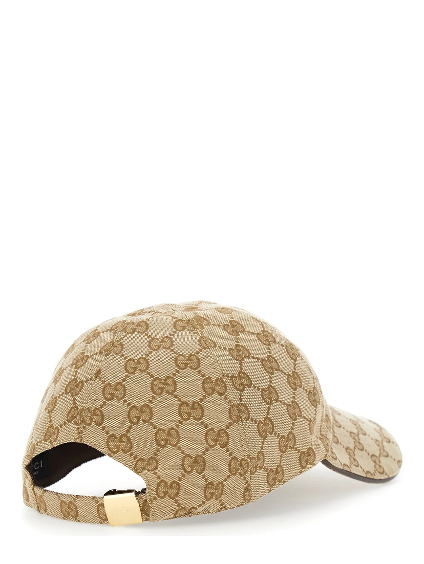 Beige hat with all-over GG motif in cotton for women