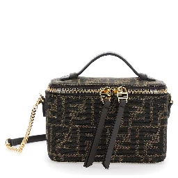 Handbag Vanity Bag with FF Motif in Relief in Brown Fabric Women