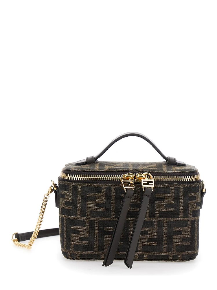 Handbag Vanity Bag with FF Motif in Relief in Brown Fabric Women