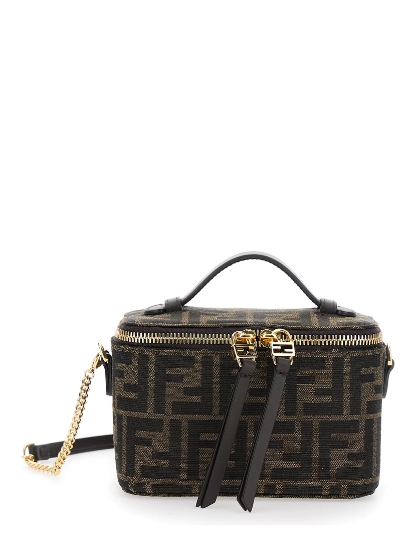 Handbag Vanity Bag with FF Motif in Relief in Brown Fabric Women