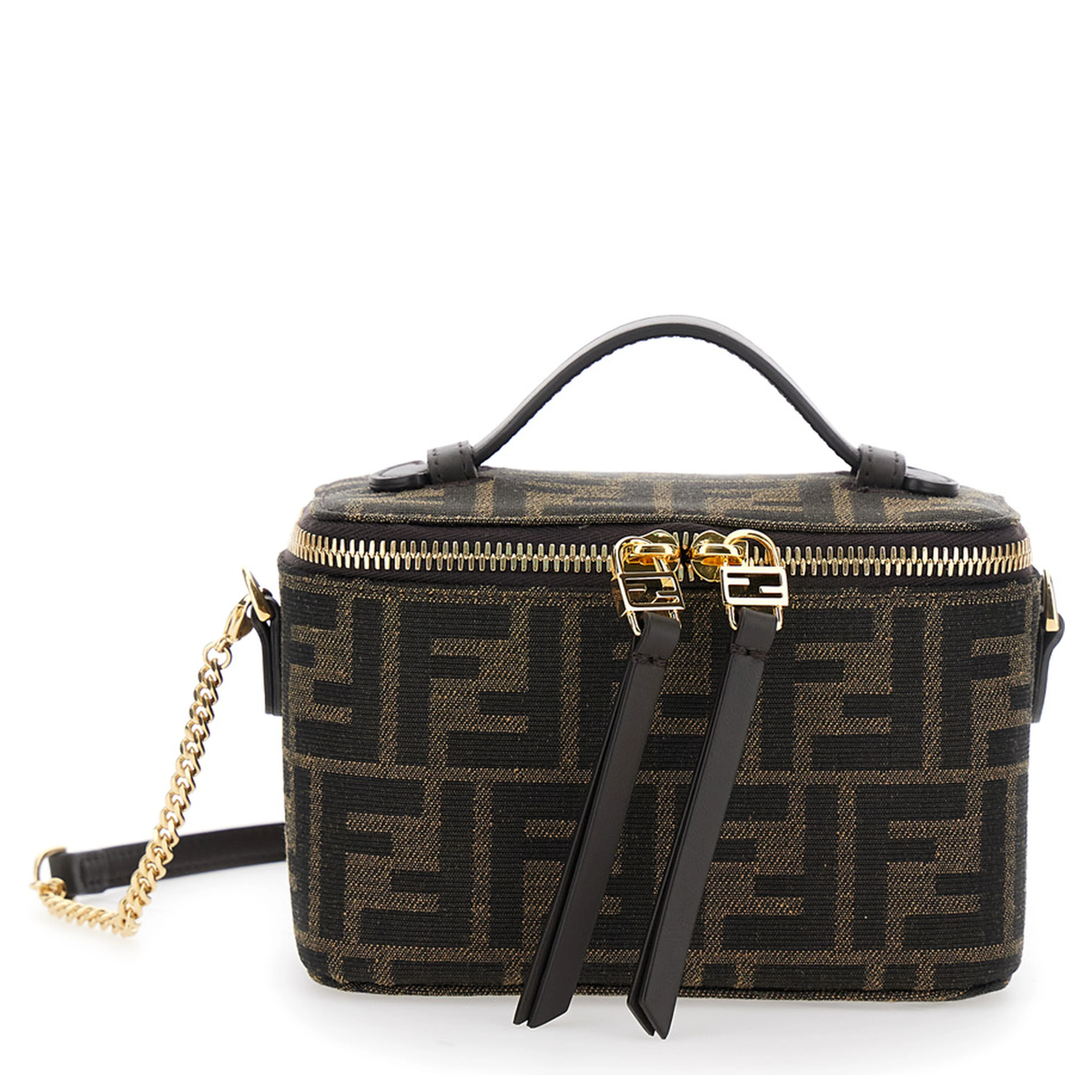 Handbag Vanity Bag with FF Motif in Relief in Brown Fabric Women
