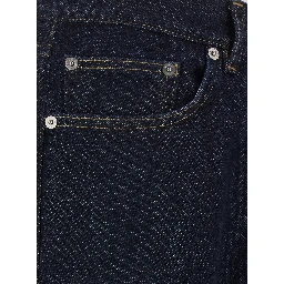 Dark Blue Five-Pocket Jeans with Logo Patch on the Back in Cotton Men