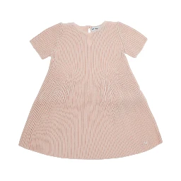 Pink Crew Neck Dress with Tone-on-Tone Logo Embroidery on the Front in Wool Baby