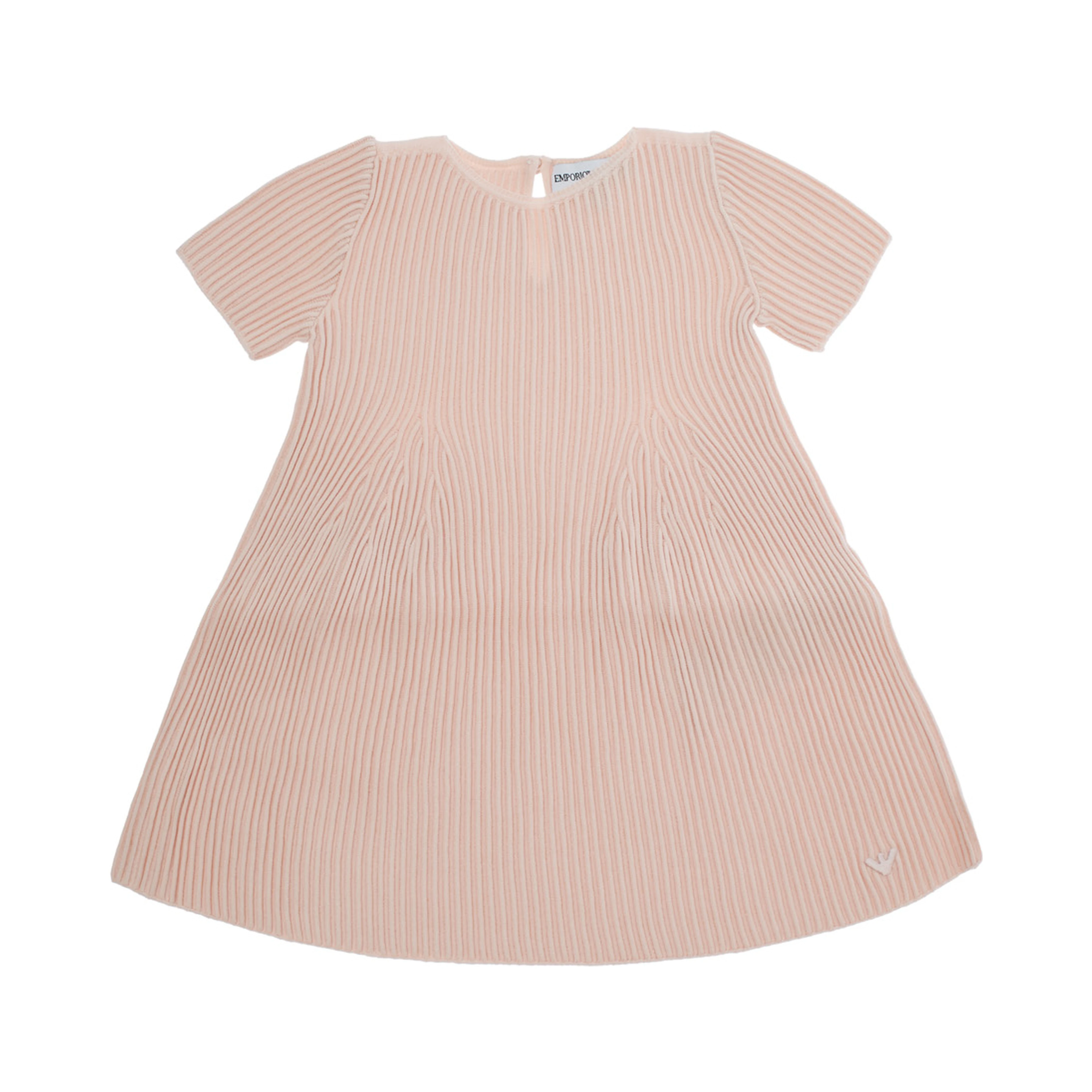 Pink Crew Neck Dress with Tone-on-Tone Logo Embroidery on the Front in Wool Baby