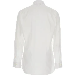 Shirt Slim Fit with Pointed Collar and Embroidery on the Front in White Cotton for Men