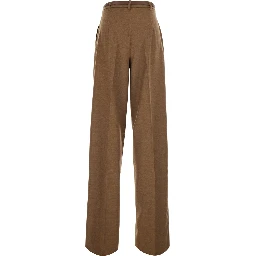 LAGO brown Trousers with waistband and front pleats in wool for women