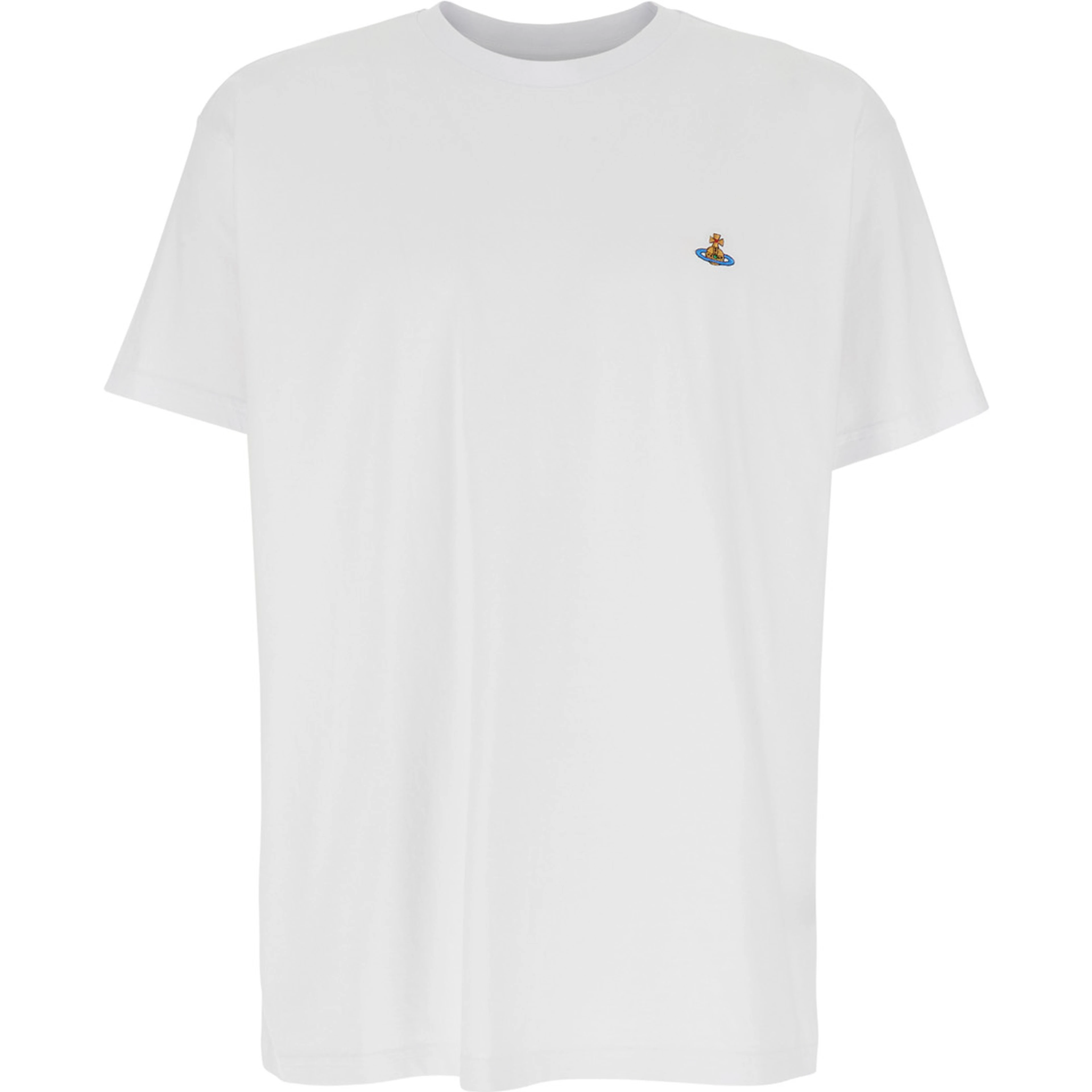 Crew Neck T-Shirt with Orb Logo Detail on the Front in White Cotton for Women