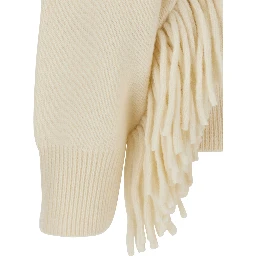 white Sweater with round neck and fringe details in wool and cashmere for women