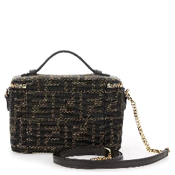 Handbag Vanity Bag with FF Motif in Relief in Brown Fabric Women