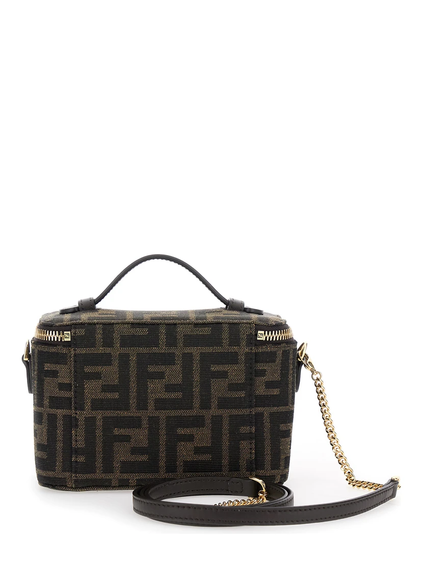 Handbag Vanity Bag with FF Motif in Relief in Brown Fabric Women