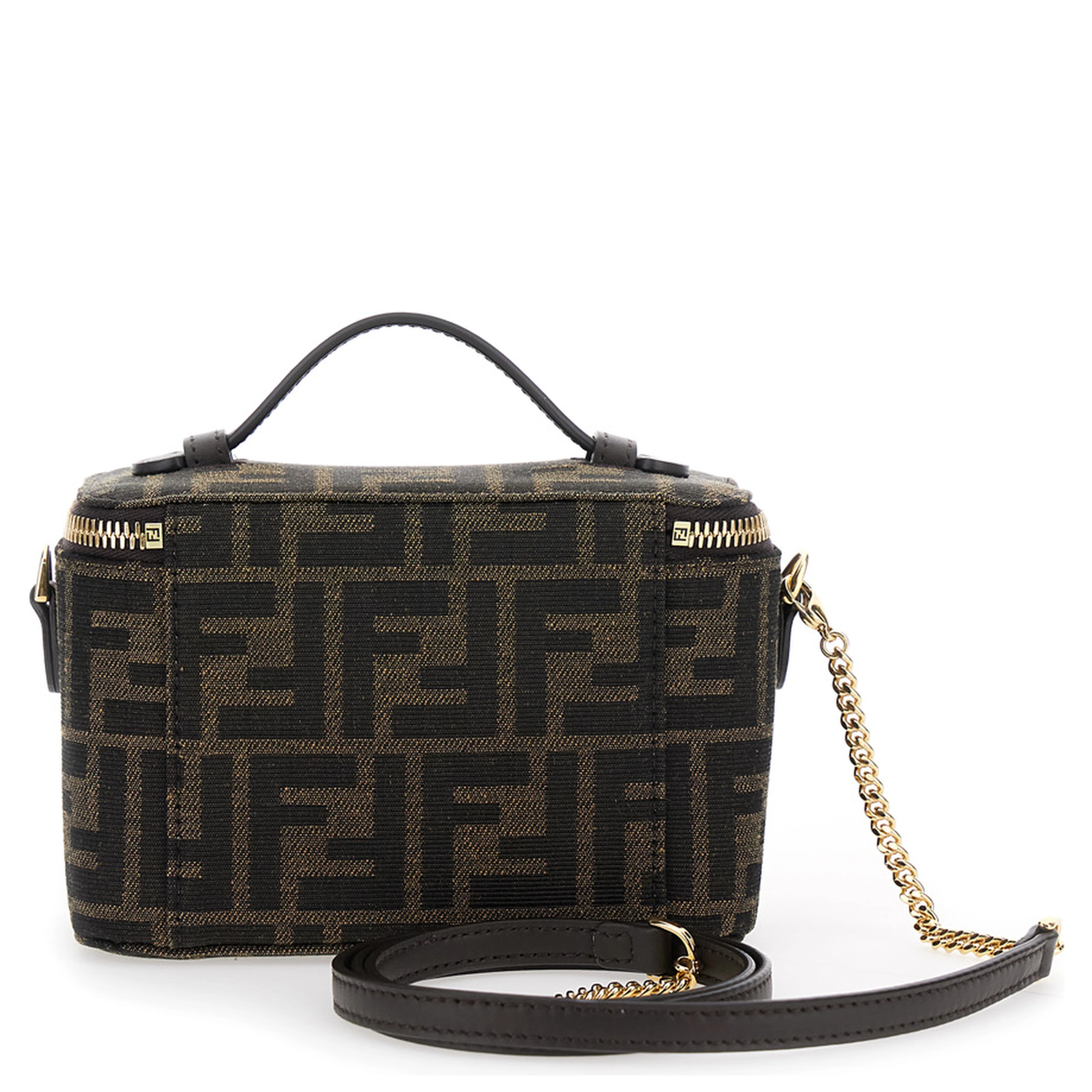 Handbag Vanity Bag with FF Motif in Relief in Brown Fabric Women