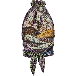 La Lune multicolor top with wrap collar and all-over print in silk for women