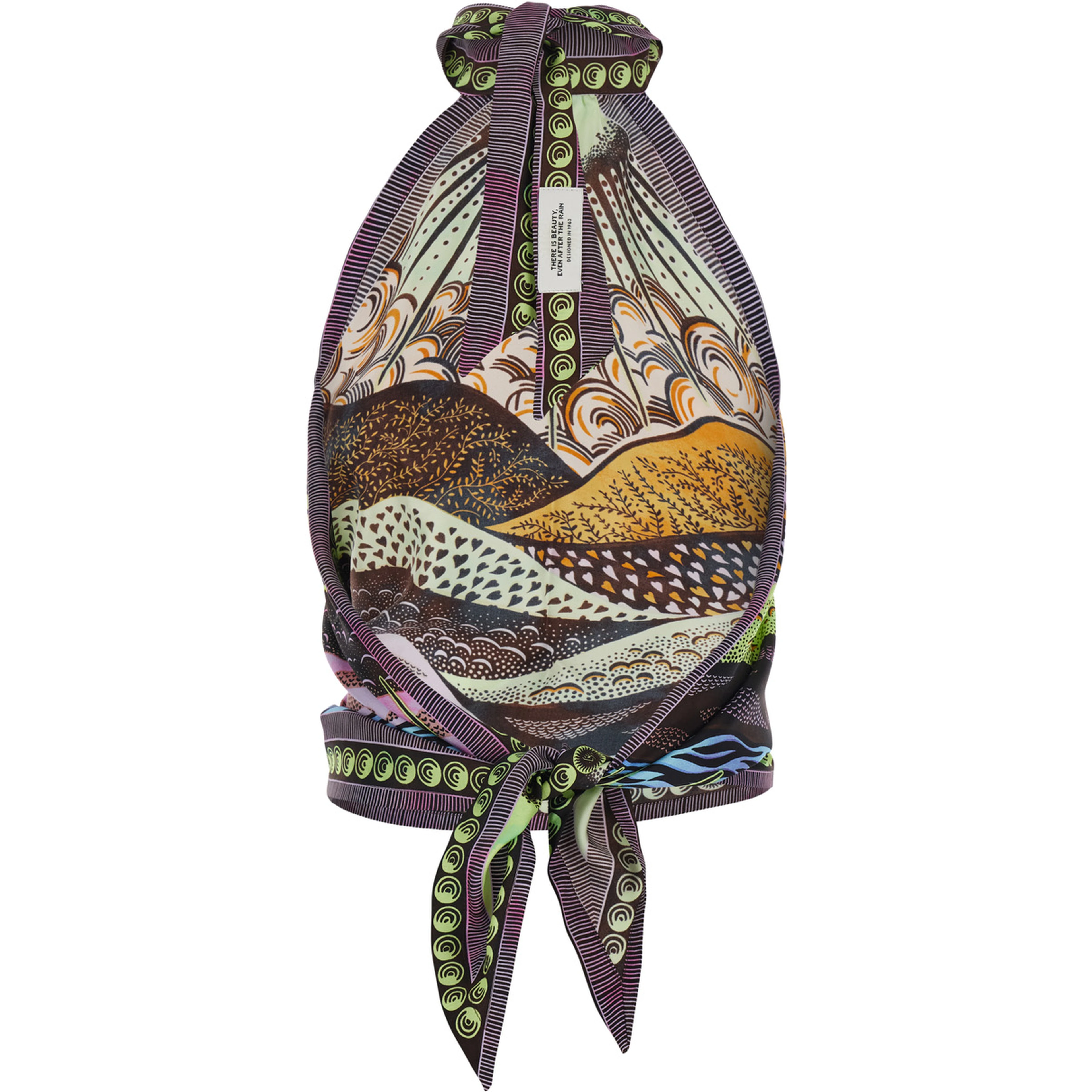 La Lune multicolor top with wrap collar and all-over print in silk for women