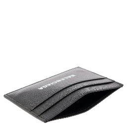 Cardholder with Contrasting Logo Lettering in Black Leather Men