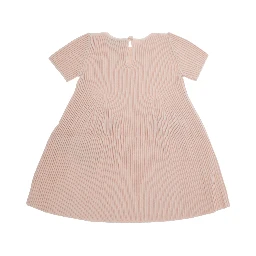 Pink Crew Neck Dress with Tone-on-Tone Logo Embroidery on the Front in Wool Baby
