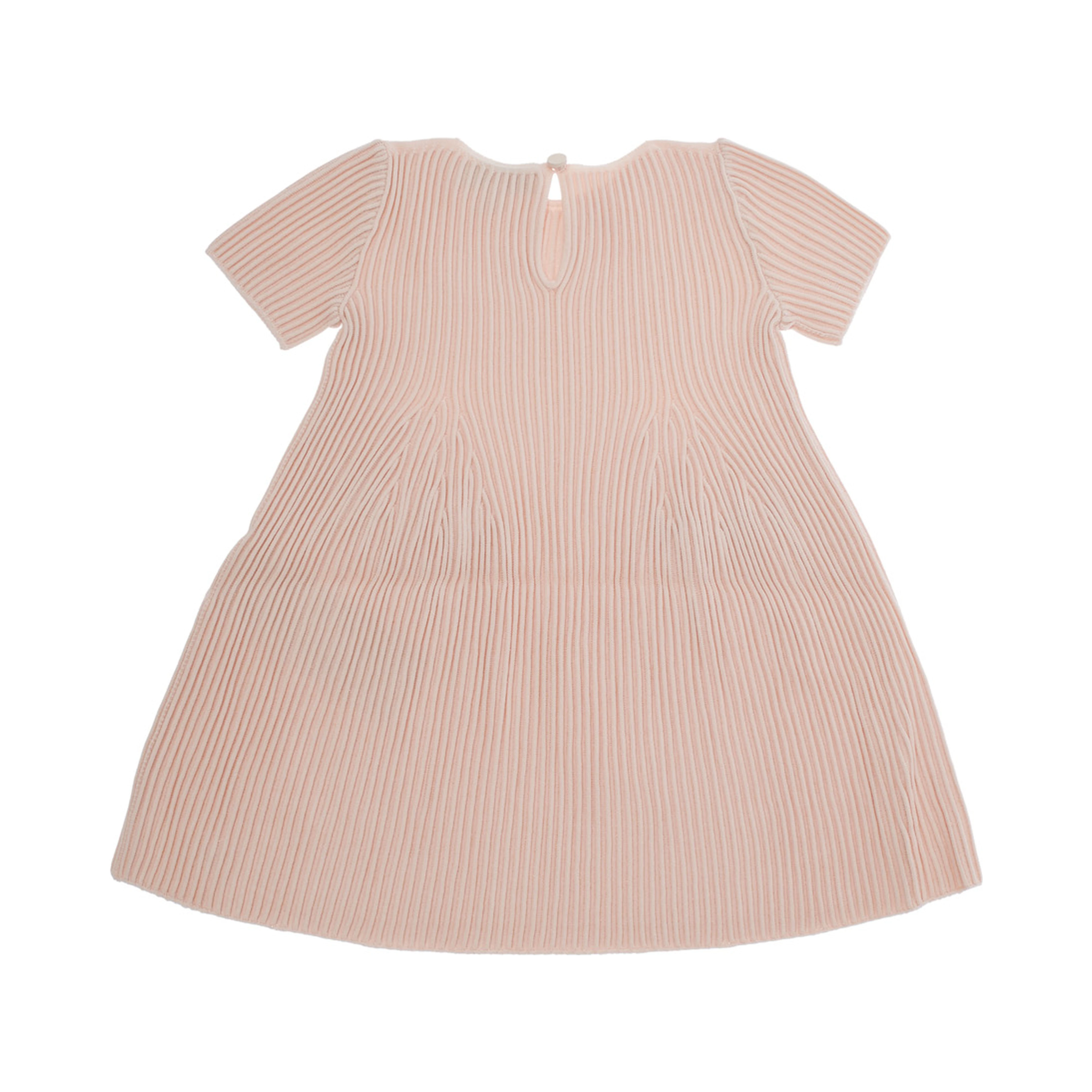 Pink Crew Neck Dress with Tone-on-Tone Logo Embroidery on the Front in Wool Baby