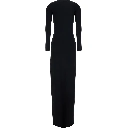 Black Long Dress with Deep V-Neck and Chain Detail on the Front in Viscose Blend Stretch for Women