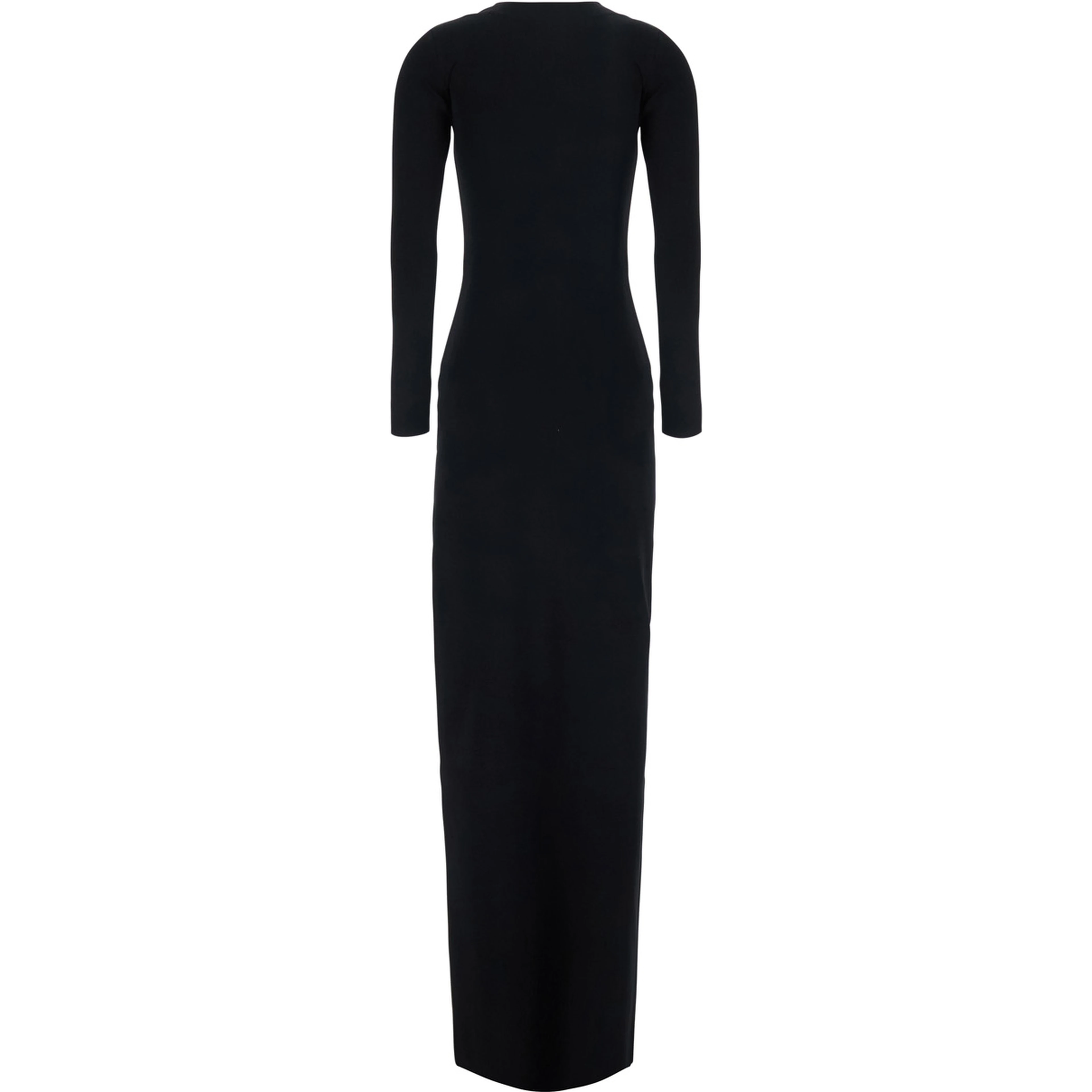 Black Long Dress with Deep V-Neck and Chain Detail on the Front in Viscose Blend Stretch for Women