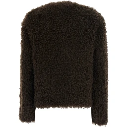 Brown V-neck cardigan with long-sleeve in faux fur for women