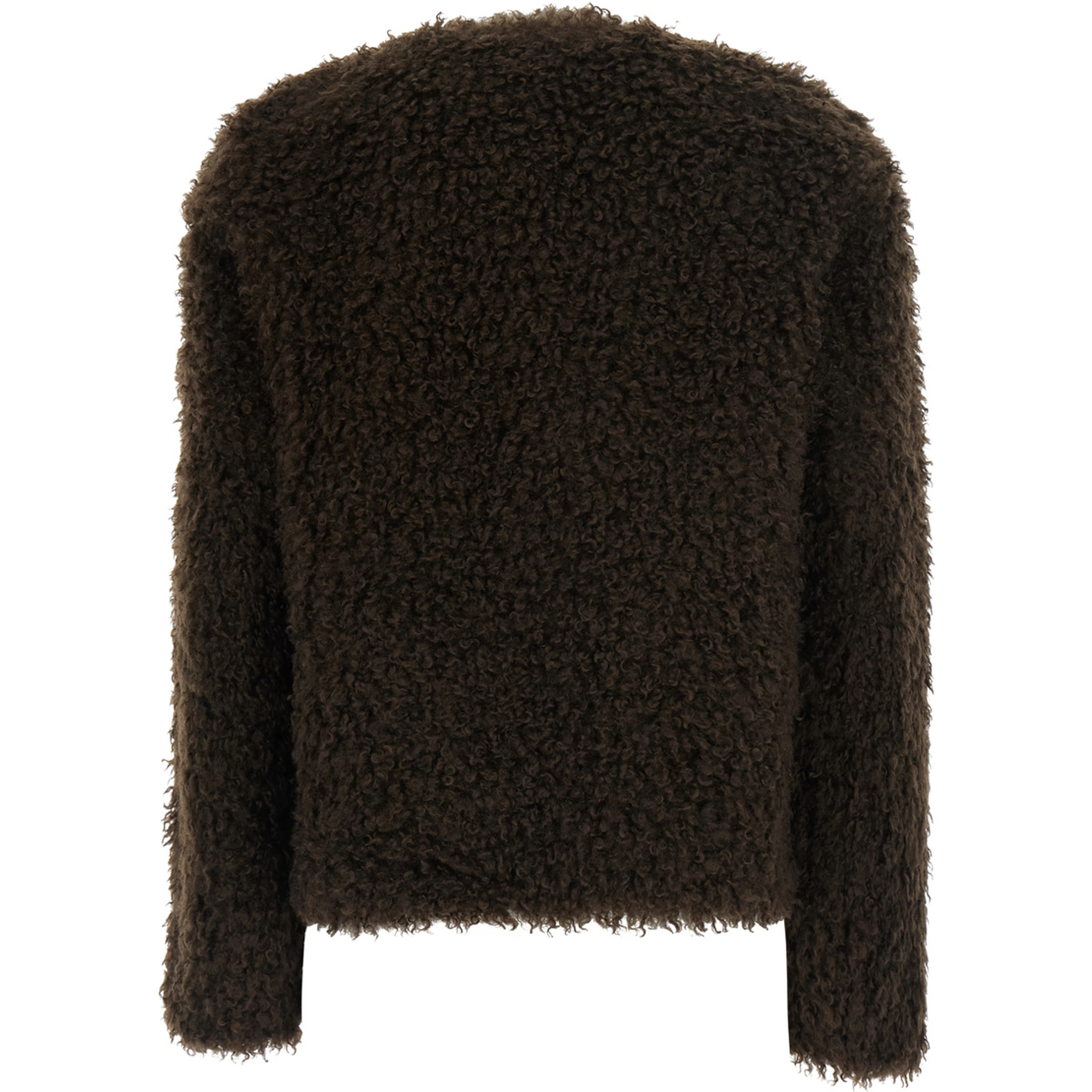 Brown V-neck cardigan with long-sleeve in faux fur for women