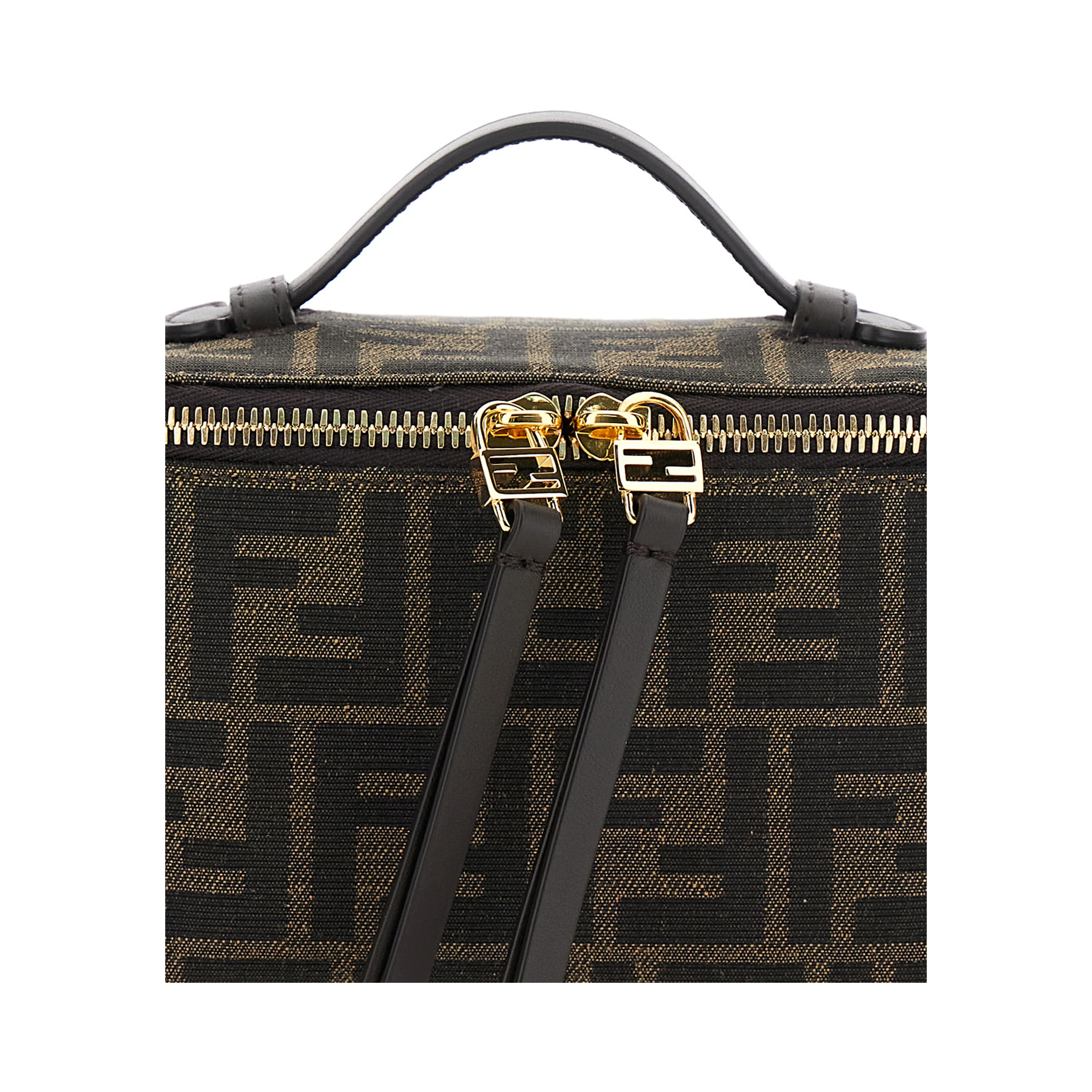 Handbag Vanity Bag with FF Motif in Relief in Brown Fabric Women