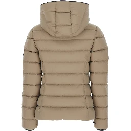 Herbes Beige Down jacket with hood and logo patch on the sleeve in Tech Fabric for women