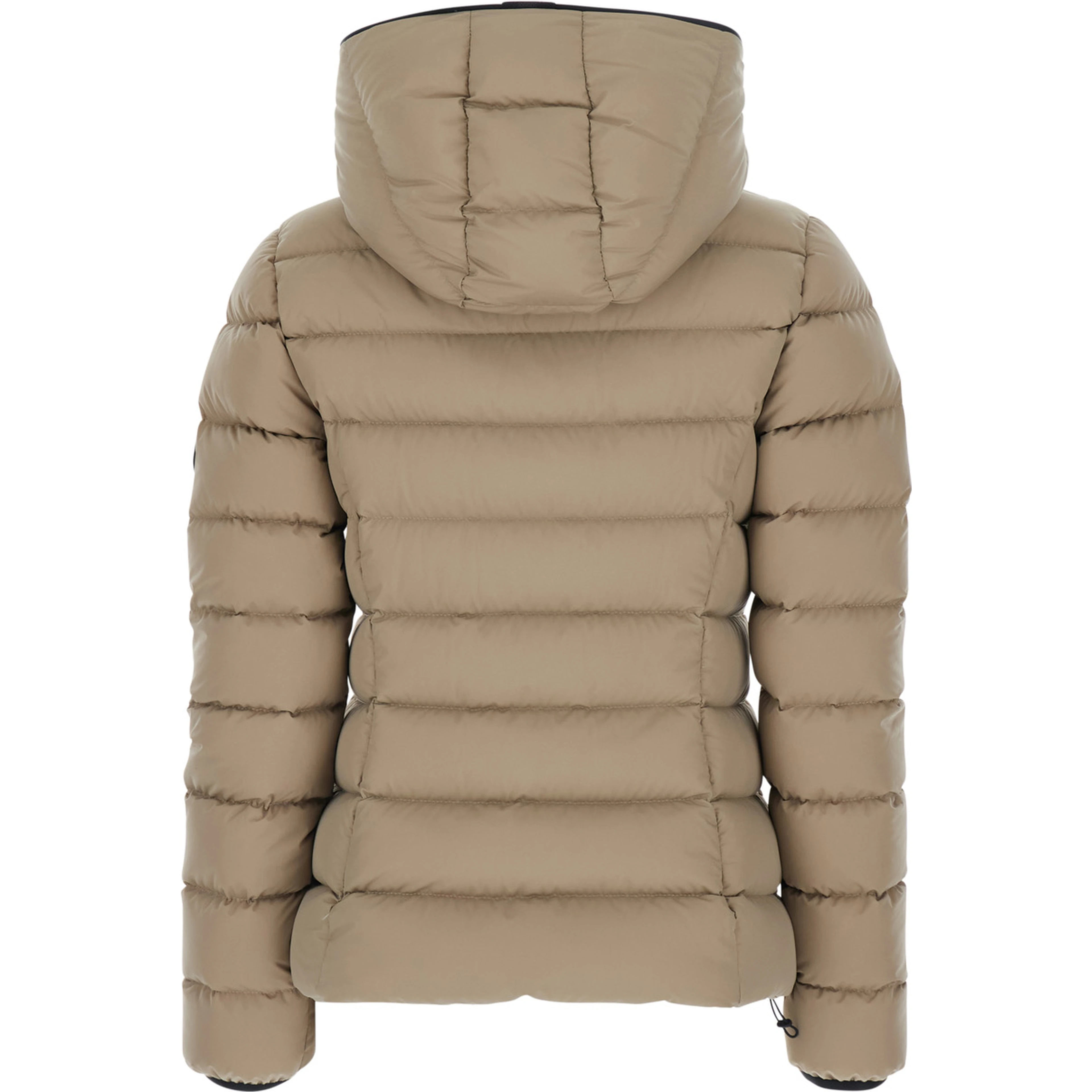 Herbes Beige Down jacket with hood and logo patch on the sleeve in Tech Fabric for women