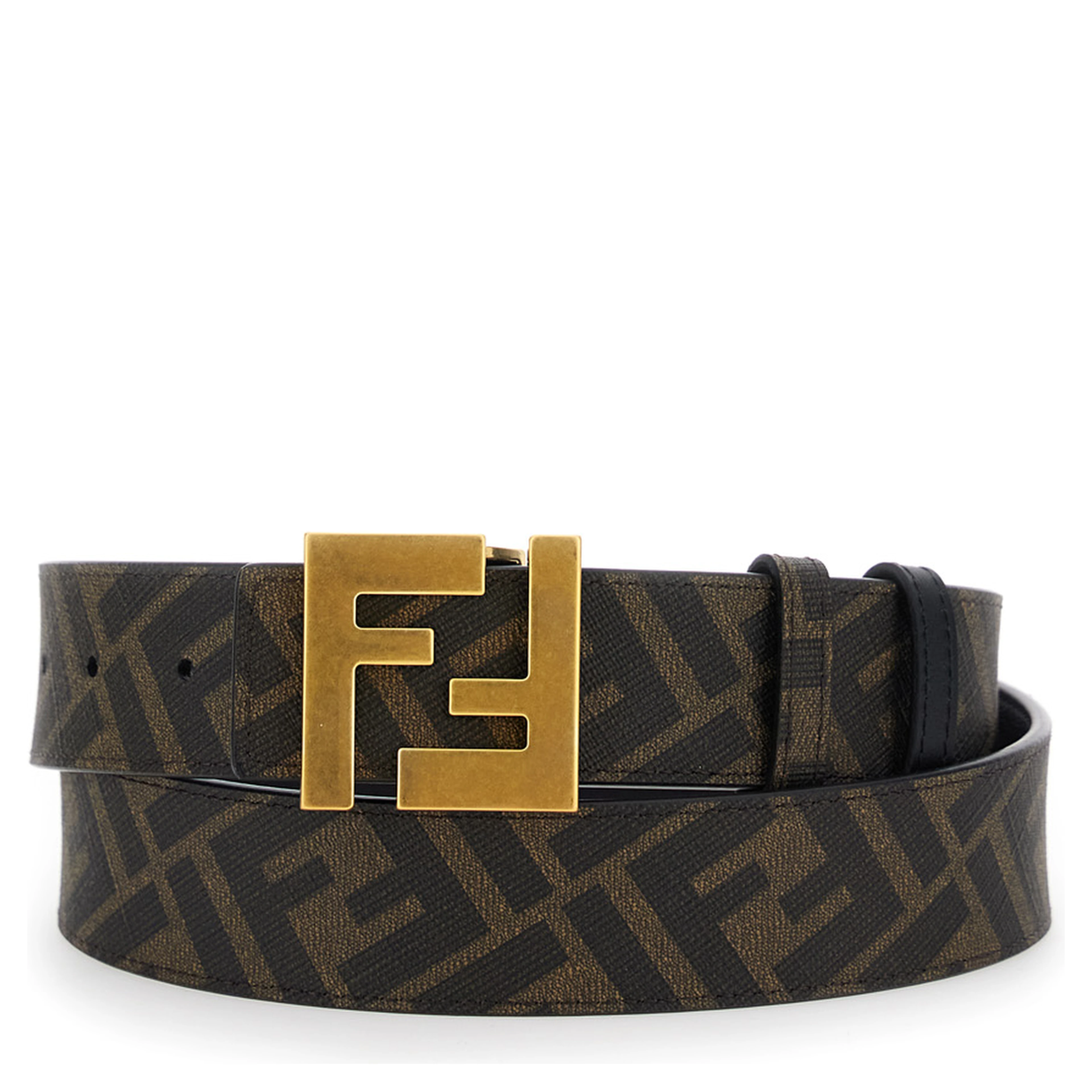 Reversible Belt with FF Buckle in Brown Leather for Men