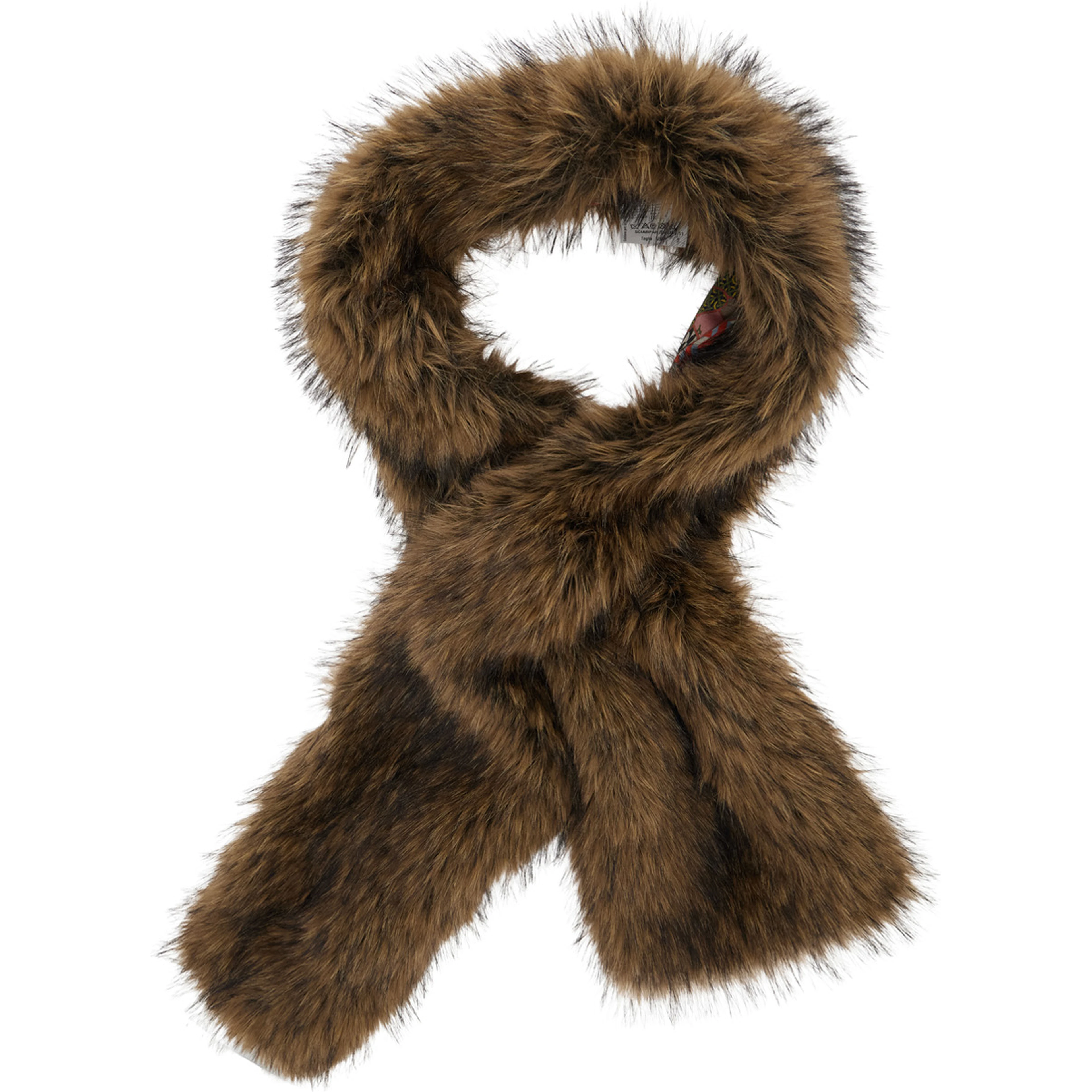 Brown scarf with wraparound design in ecofur for women