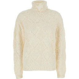 High-neck long sleeve top in White Fabric for women