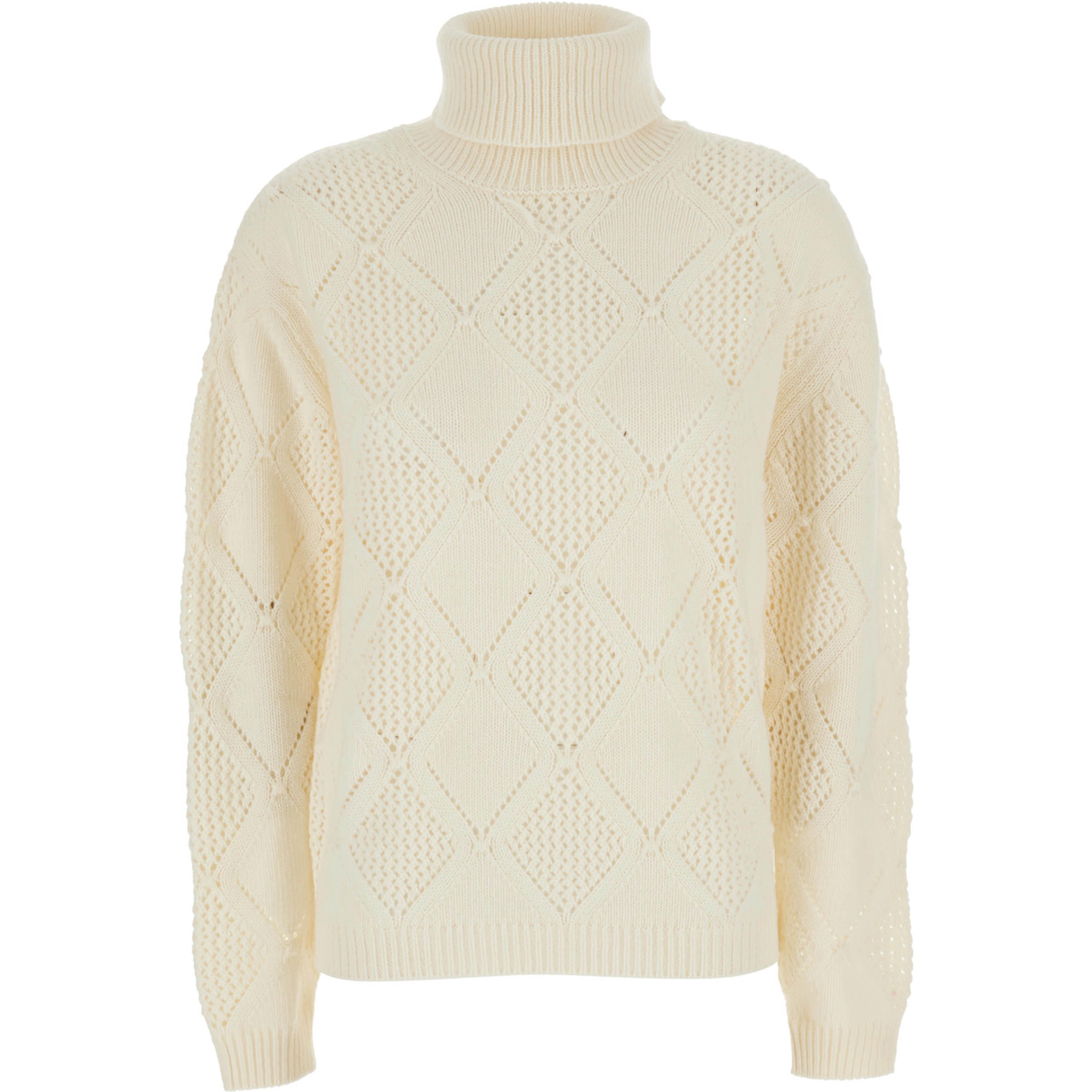 High-neck long sleeve top in White Fabric for women