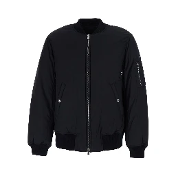 Osodo Black Down jacket with high collar and logo patch on the sleeve in tech fabric for men