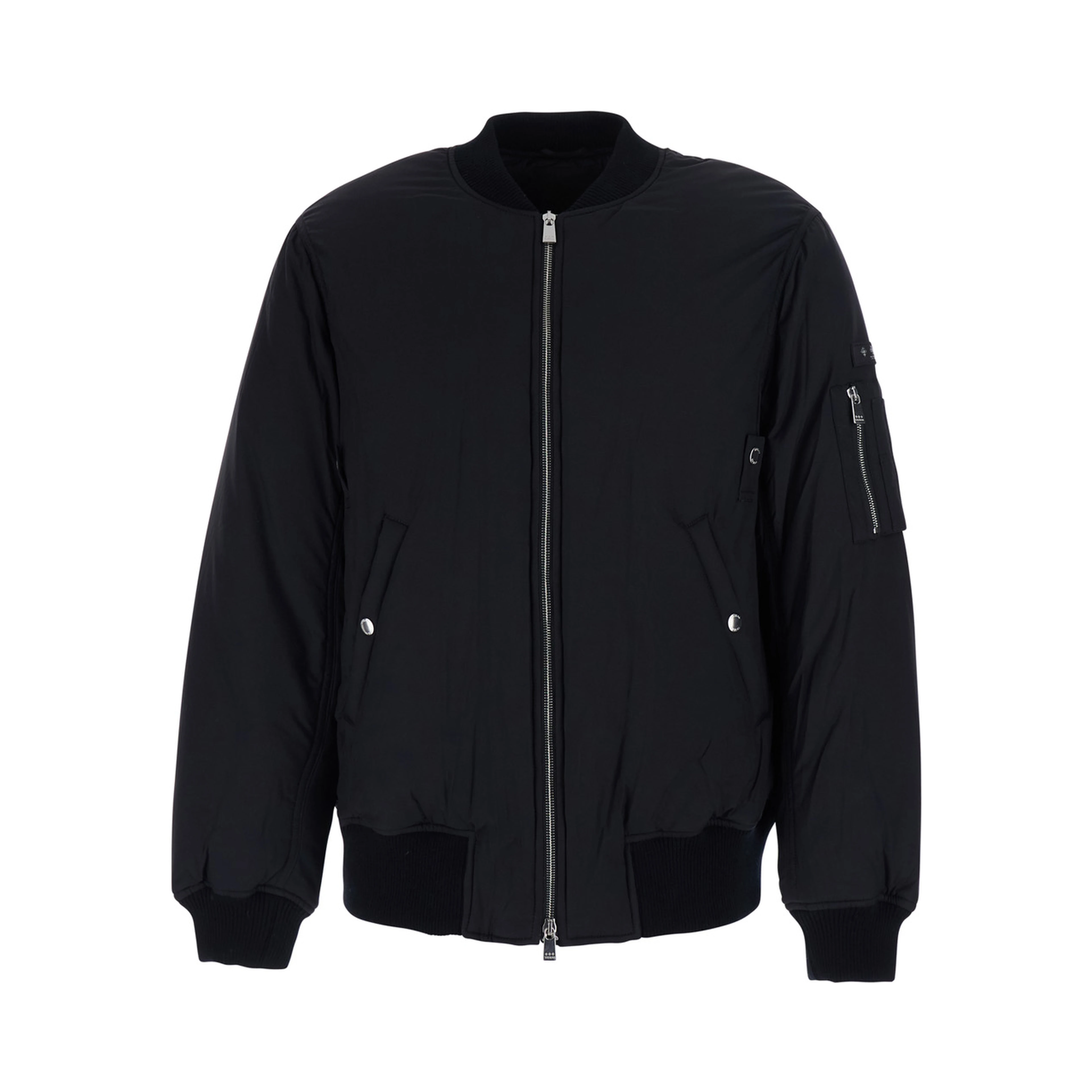 Osodo Black Down jacket with high collar and logo patch on the sleeve in tech fabric for men