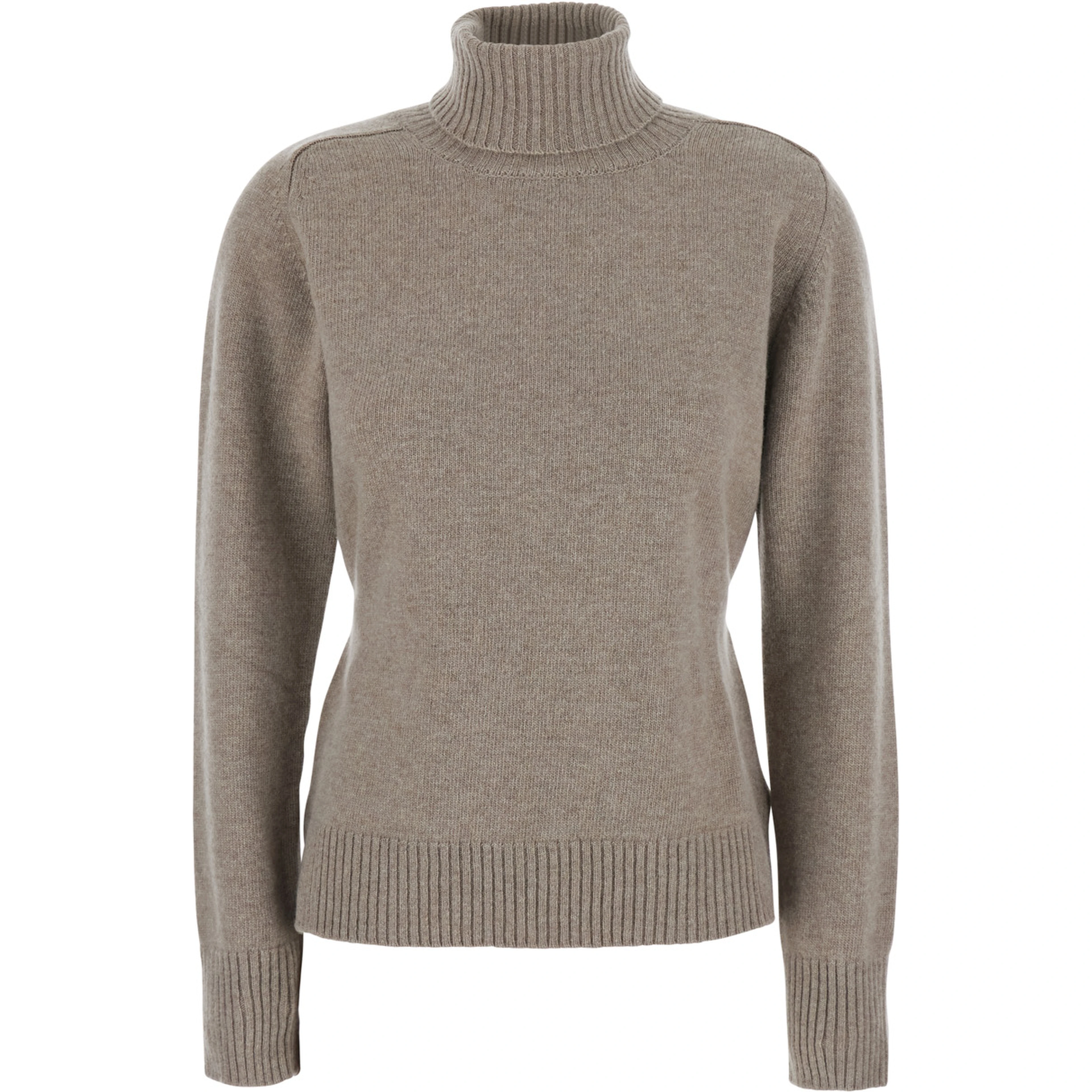 Beige High Neck Sweater with Adjustable Knot at the Back in Wool Women